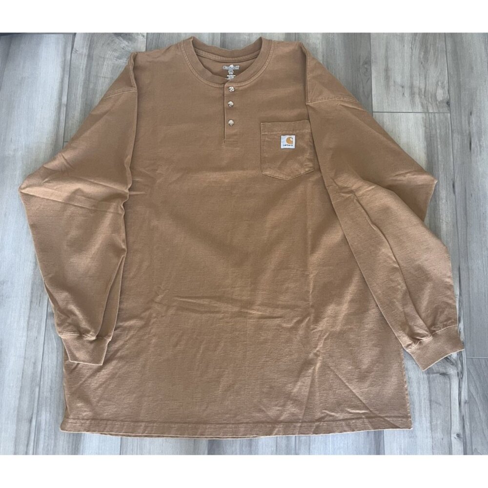 Carhartt T Shirt Men's 3XL Tall Brown Henley Long Sleeve New Work Original Fit